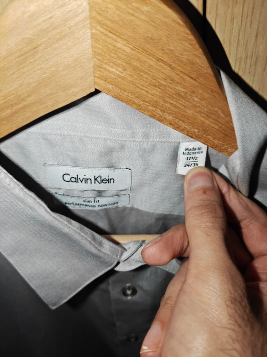 Calvin Klein Men’s Slim Fit Shirt Gray Long Sleeve Size 17.5 34/35 (XL)