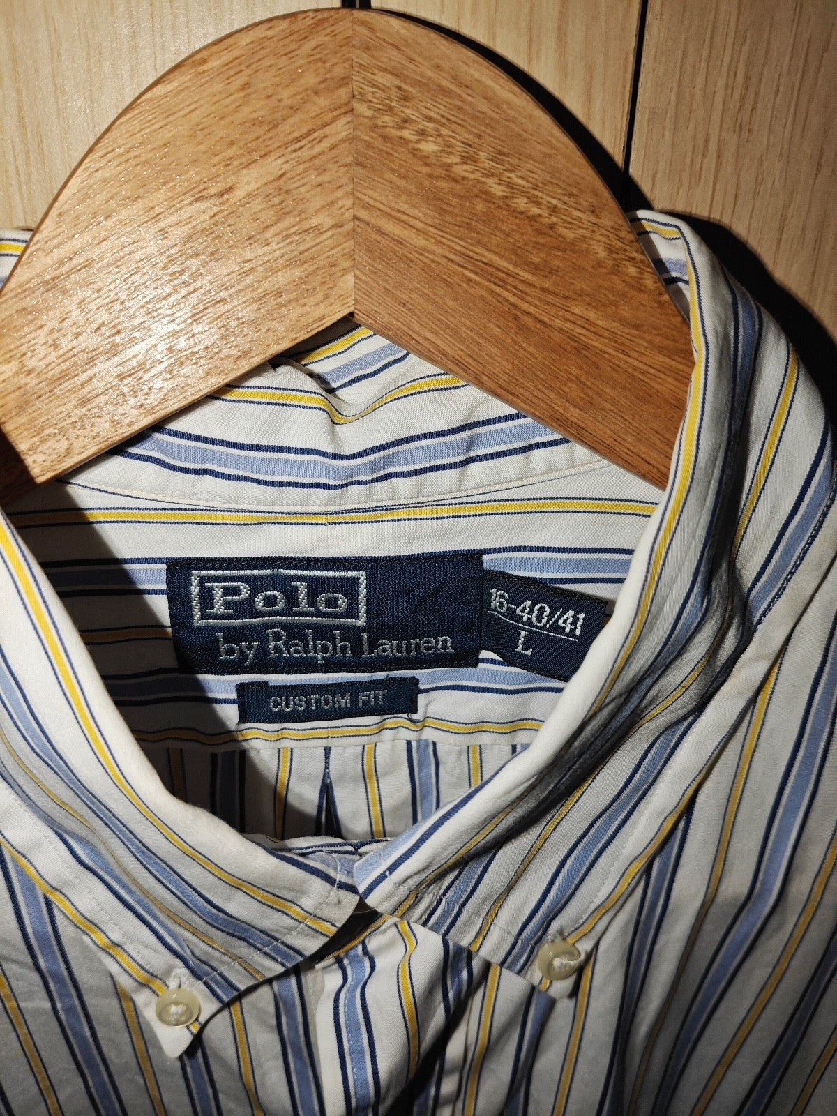 Polo Ralph Lauren Custom Fit Blue Yellow White Stripe Shirt Size 16 40/41 Large