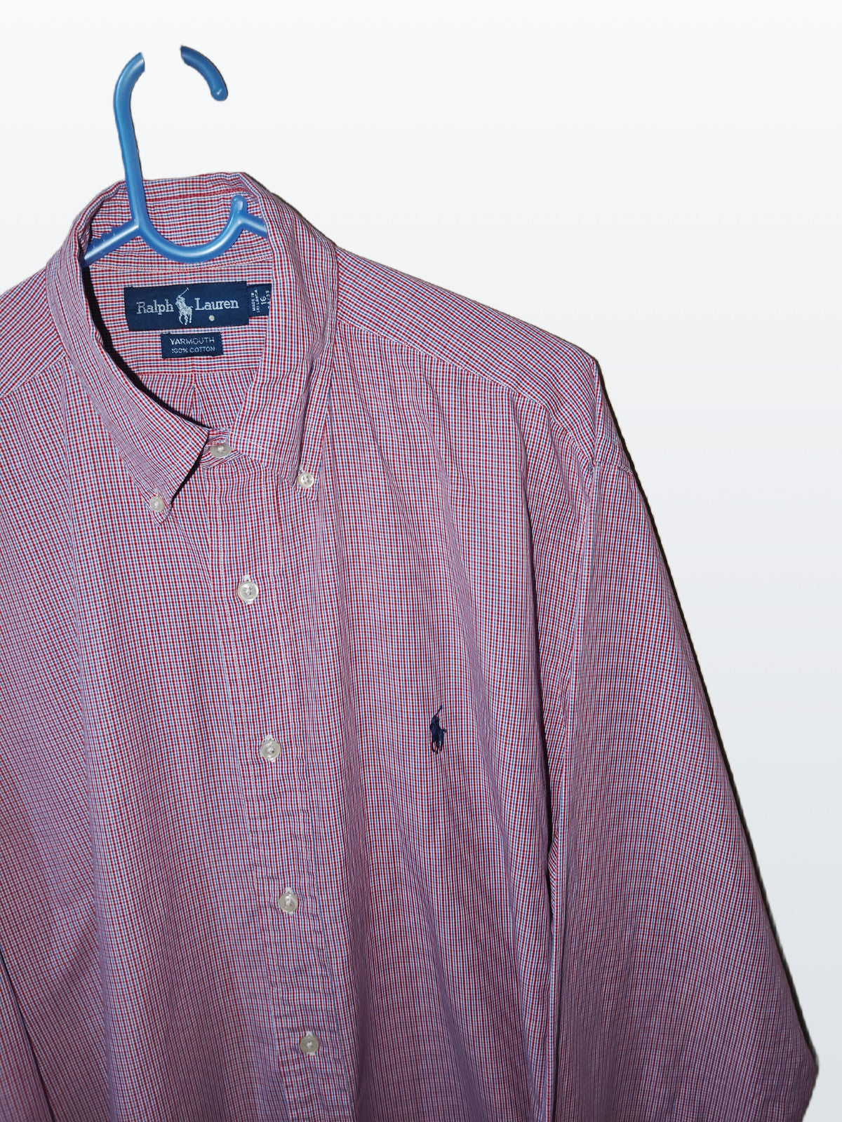 Ralph Lauren Yarmouth Shirt Men’s 16 34/35 L Large Red Blue Micro Check Button