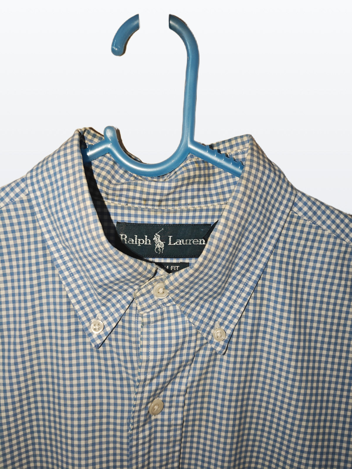 Ralph Lauren Men’s Shirt Medium M Custom Fit Blue White Gingham Long Sleeve