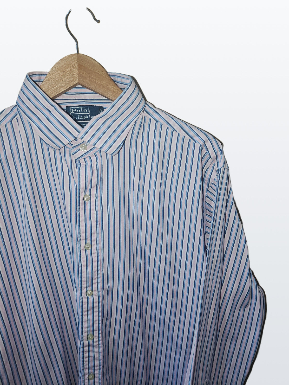 Ralph Lauren Men’s Regent Custom Fit Striped Shirt Pink Blue XL 18 34/35 (XL)