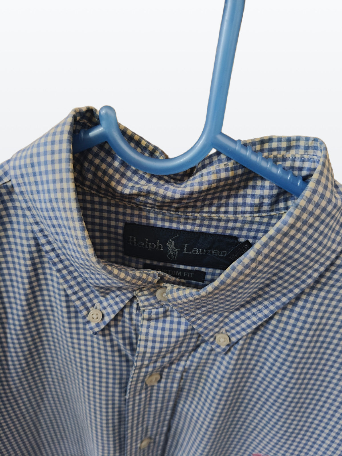Ralph Lauren Men’s Shirt Medium M Custom Fit Blue White Gingham Long Sleeve