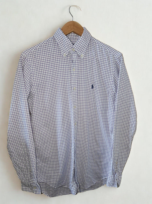 Ralph Lauren Men’s Button Down Shirt Purple White Check Long Sleeve Size S
