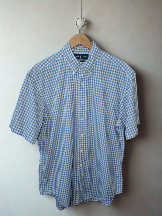 Ralph Lauren Classic Fit Men’s Short Sleeve  Shirt Blue Gingham Check Size L
