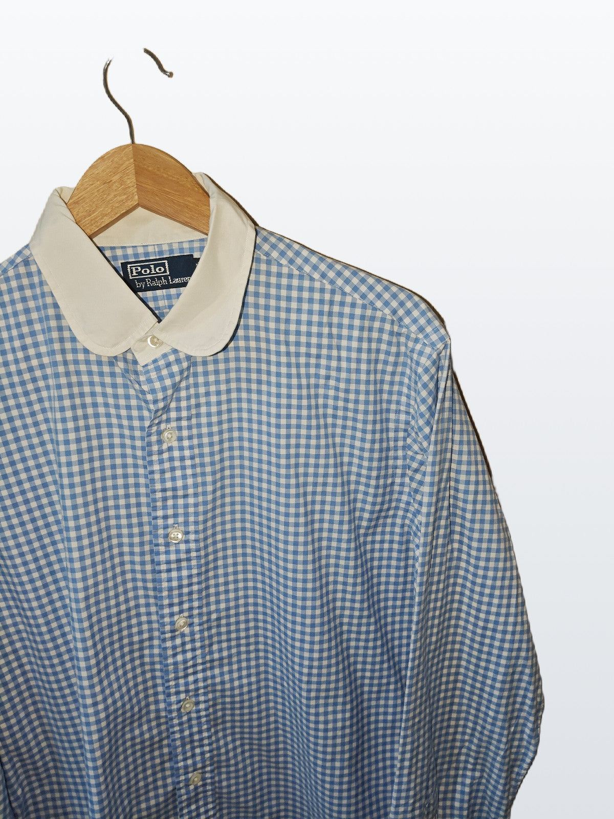 Ralph Lauren Men’s Blue Gingham Dress Shirt White Club Collar Large L