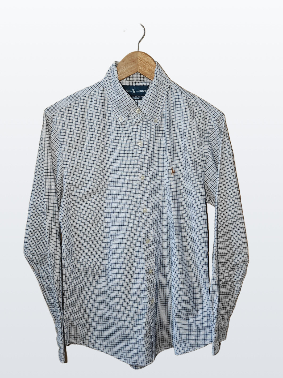 Ralph Lauren Men’s Custom Fit Shirt Blue White Check Long Sleeve Size S
