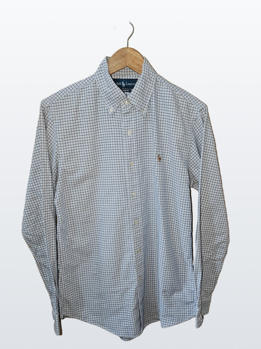 Ralph Lauren Men’s Custom Fit Shirt Blue White Check Long Sleeve Size S