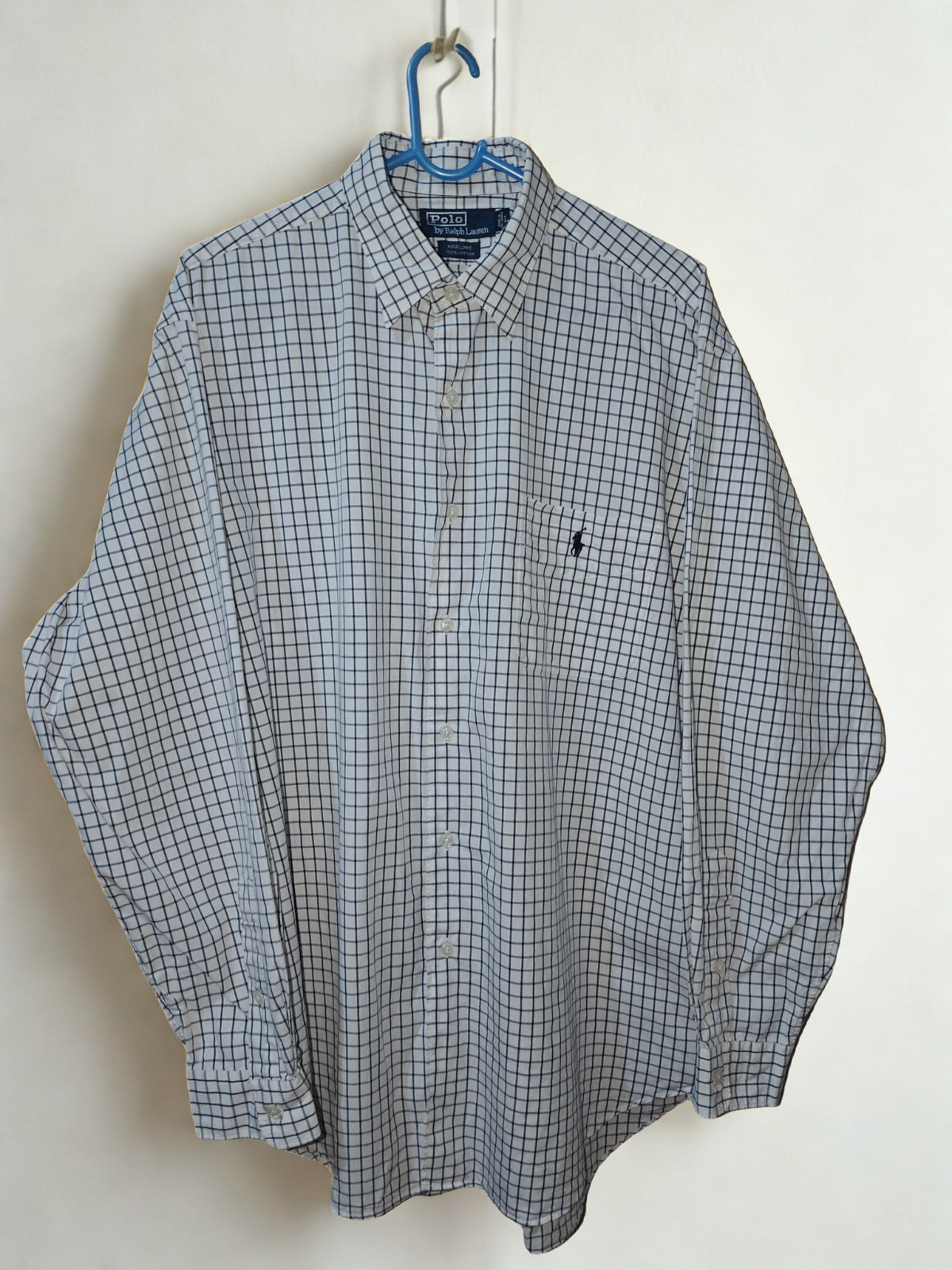 Polo Ralph Lauren Men’s Shirt L Large Marlowe White Navy Windowpane Check