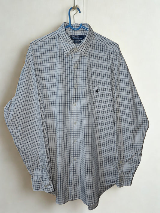 Polo Ralph Lauren Men’s Shirt L Large Marlowe White Navy Windowpane Check