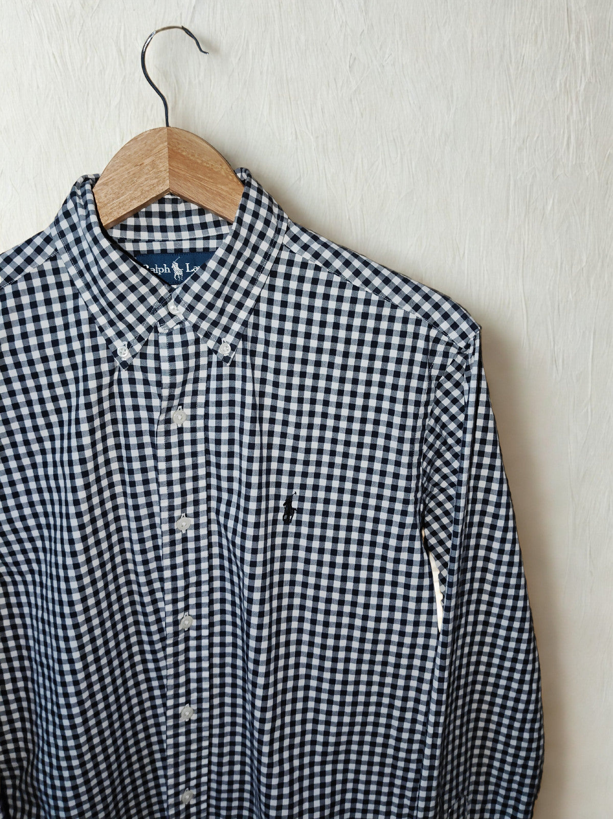 Ralph Lauren Classic Fit Black White Gingham Check Long Sleeve Shirt Size Medium