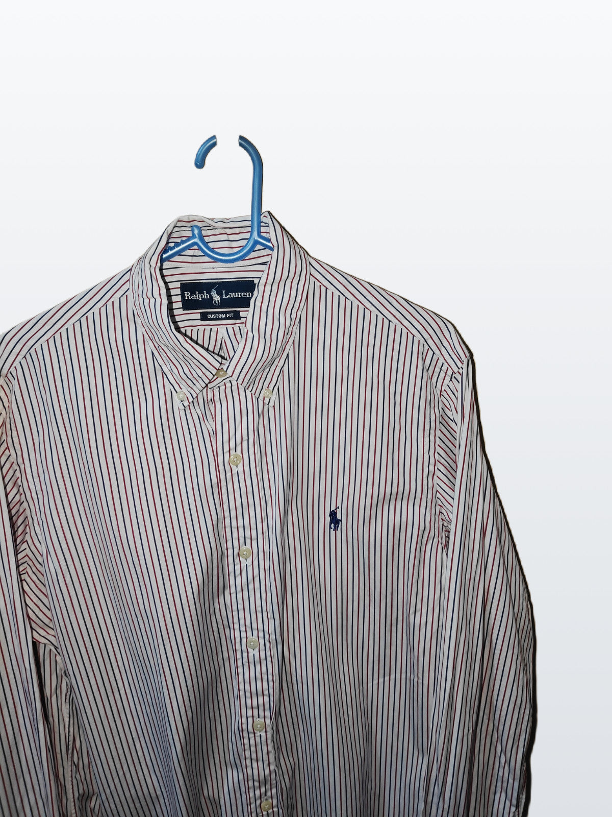 Ralph Lauren Men’s Shirt Custom Fit Striped Red Blue White Size M 15.5
