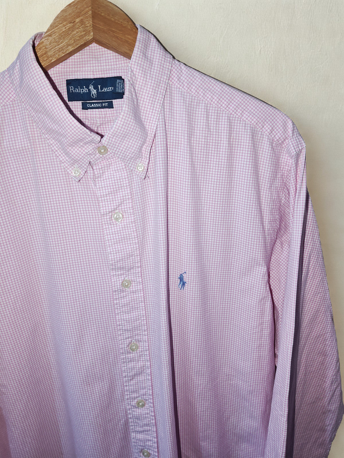 Ralph Lauren Men’s Classic Fit Pink Check Shirt Long Sleeve Size 17.5 34/35