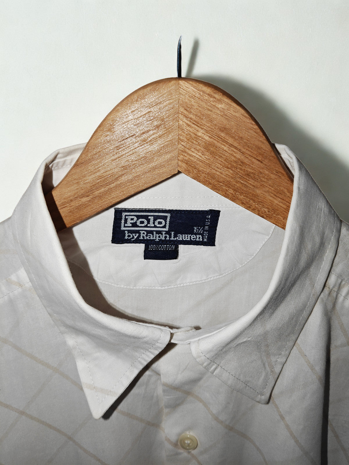 Polo Ralph Lauren Men’s Dress Shirt White Beige Plaid Long Sleeve Size 16.5 XL