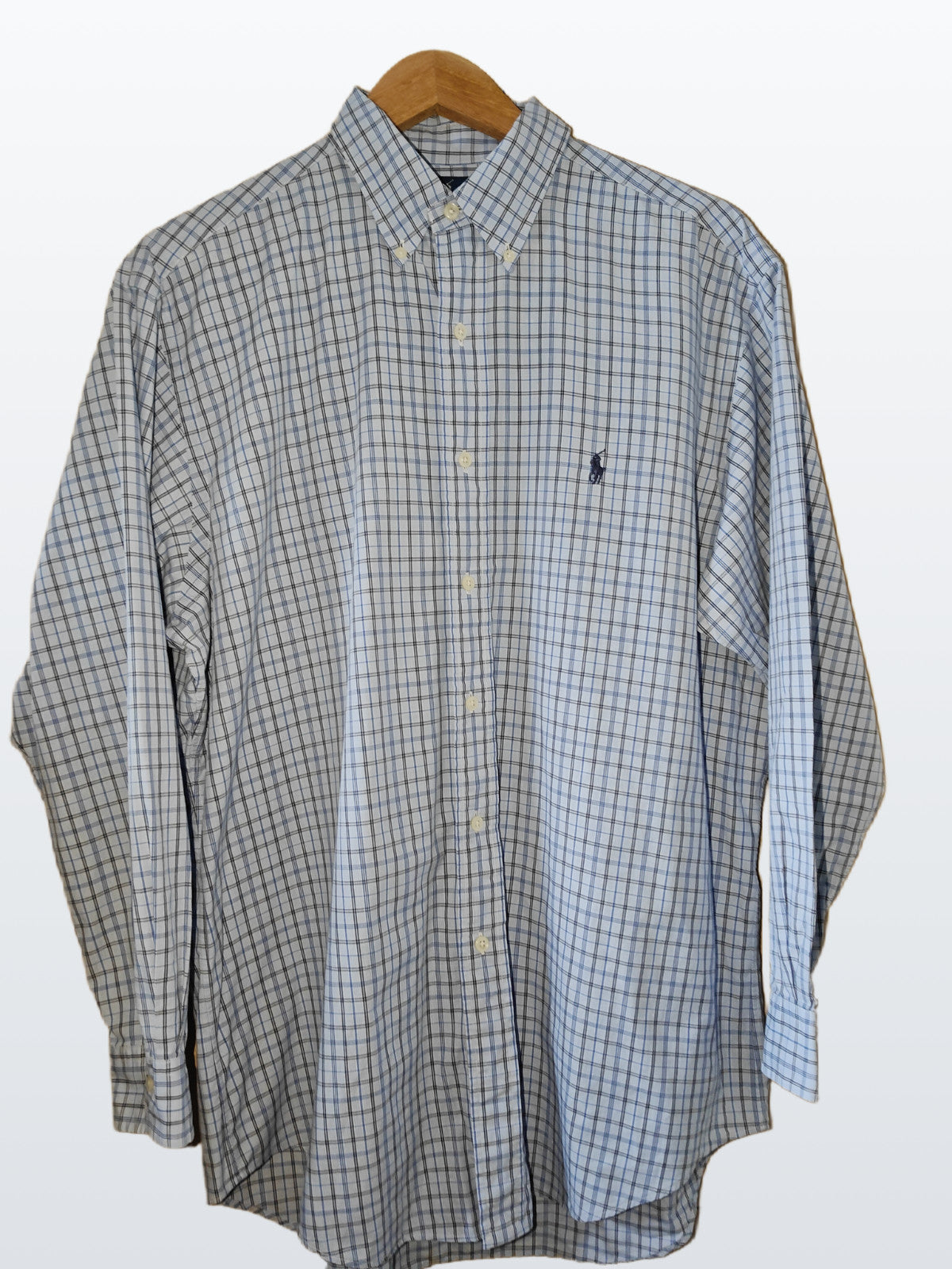 Ralph Lauren Yarmouth Men’s Shirt Blue White Check Long Sleeve Size 16.5 / 42