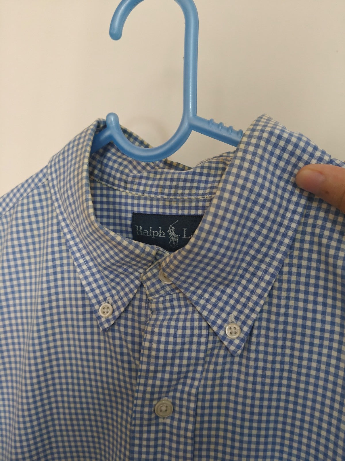 Ralph Lauren Men’s Shirt Medium M Custom Fit Blue White Gingham Long Sleeve