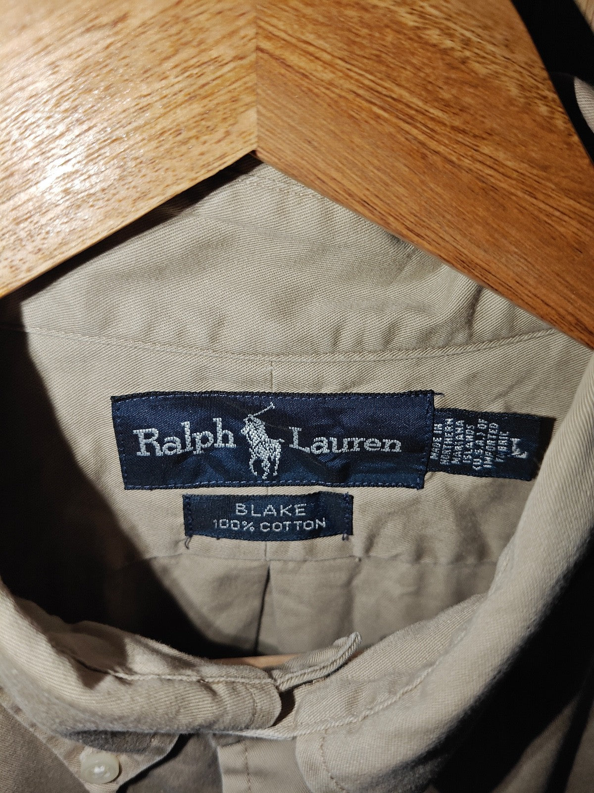 Ralph Lauren Blake Men’s Long Sleeve Button-Down Shirt Beige 100% Cotton Size