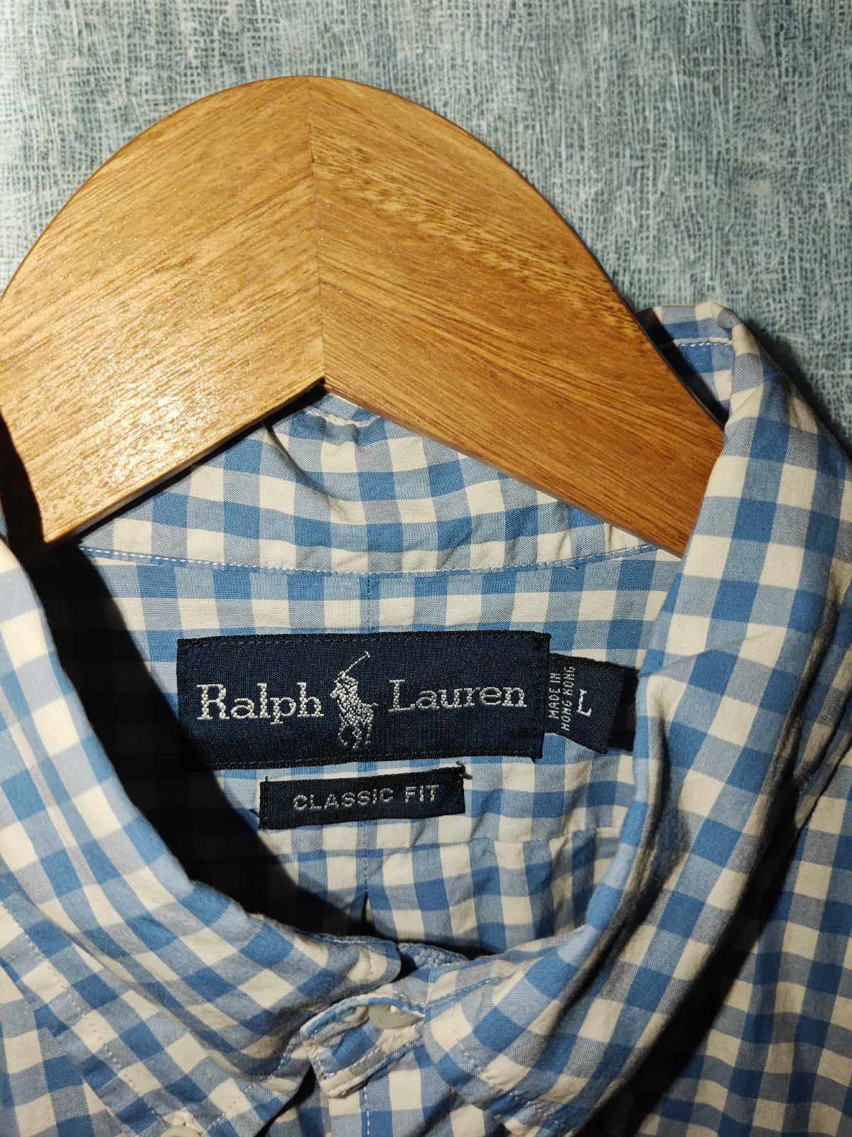 Ralph Lauren Classic Fit Men’s Short Sleeve  Shirt Blue Gingham Check Size L
