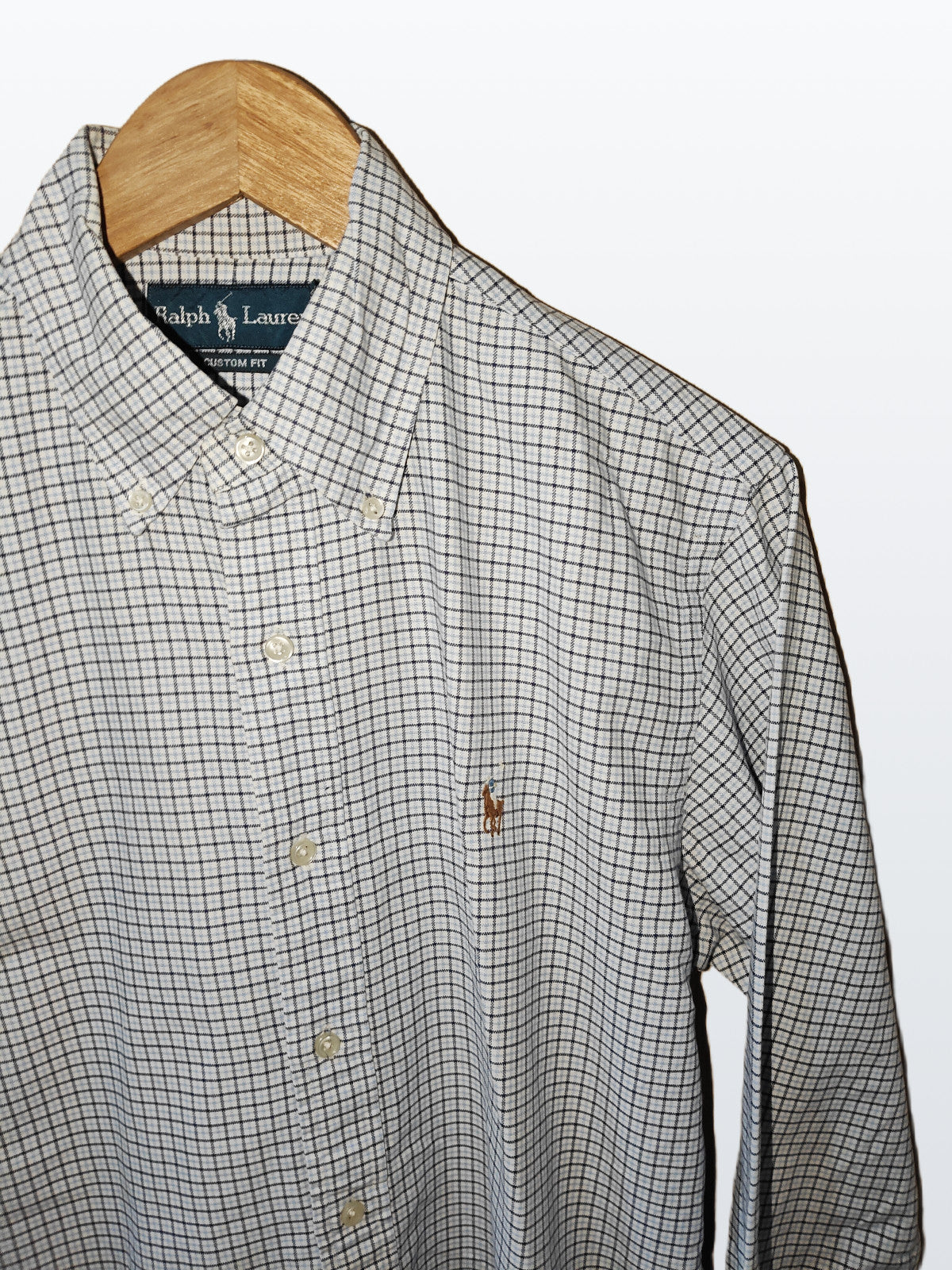 Ralph Lauren Men’s Custom Fit Shirt Blue White Check Long Sleeve Size S
