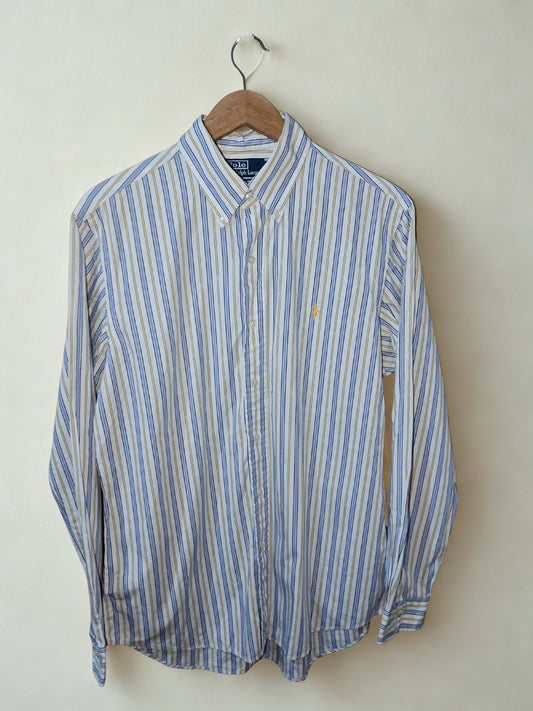 Polo Ralph Lauren Custom Fit Blue Yellow White Stripe Shirt Size 16 40/41 Large