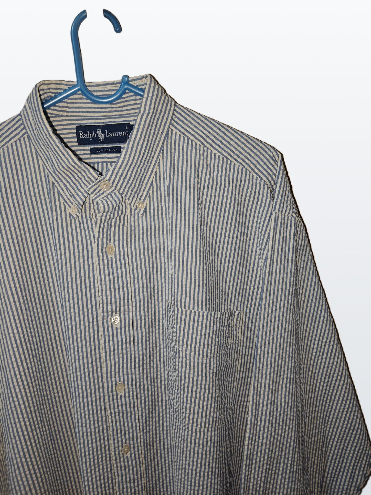 Ralph Lauren Men’s Shirt XL X- Large Blue White Stripe 100% Cotton Button-Down
