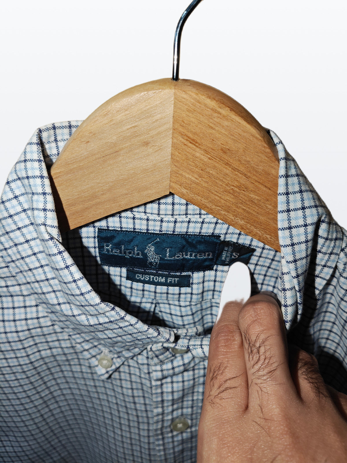 Ralph Lauren Men’s Custom Fit Shirt Blue White Check Long Sleeve Size S