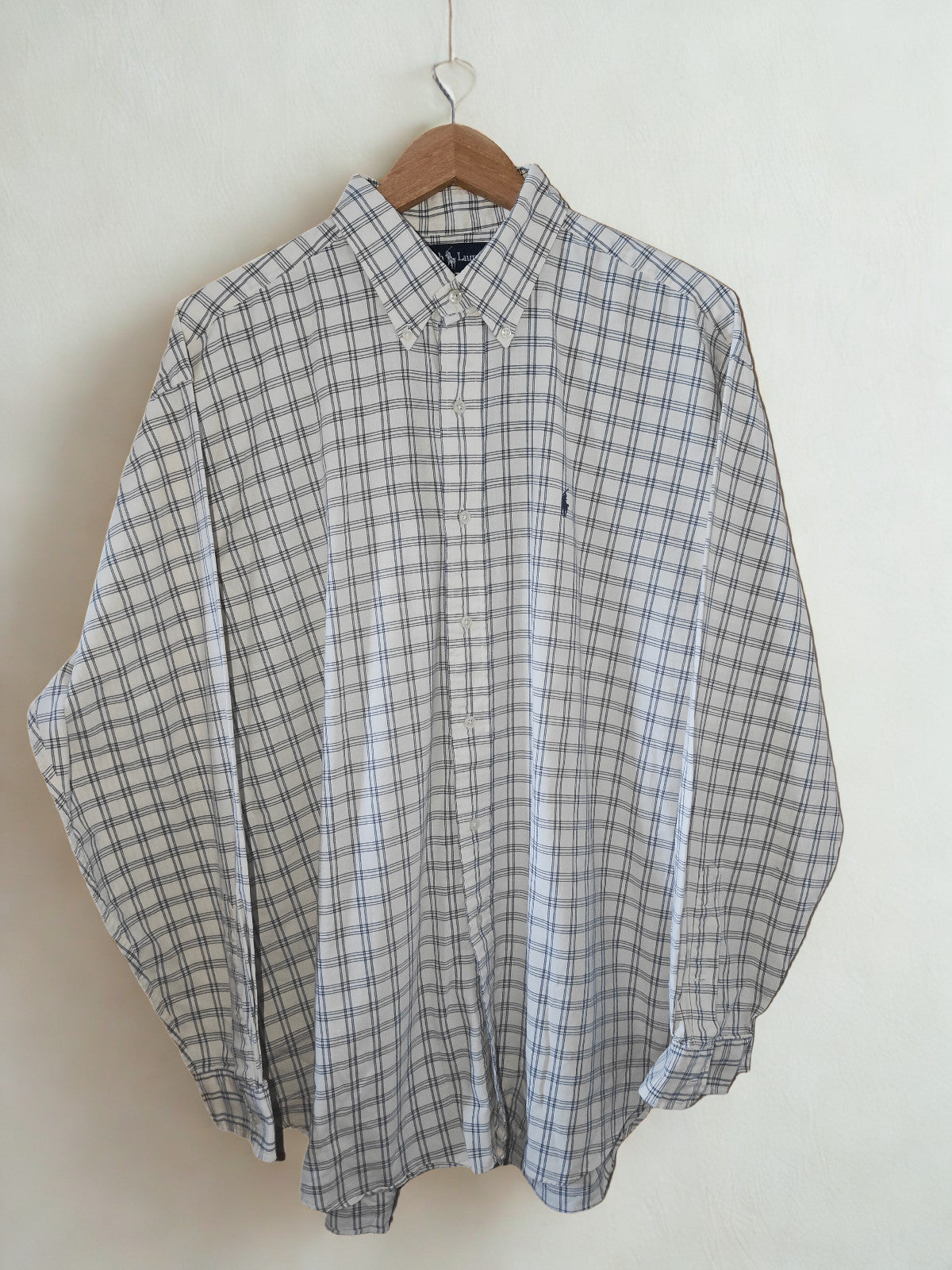 Ralph Lauren Blaire Men’s Button Down Shirt Navy White Check Long Sleeve Size