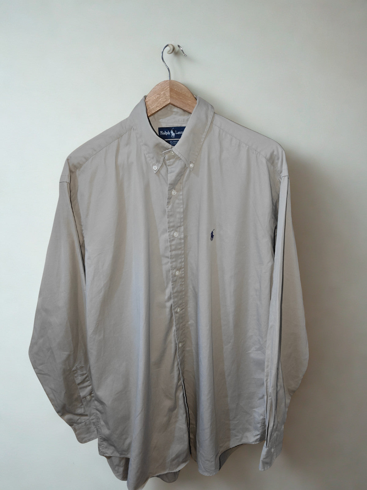 Ralph Lauren Blake Men’s Long Sleeve Button-Down Shirt Beige 100% Cotton Size