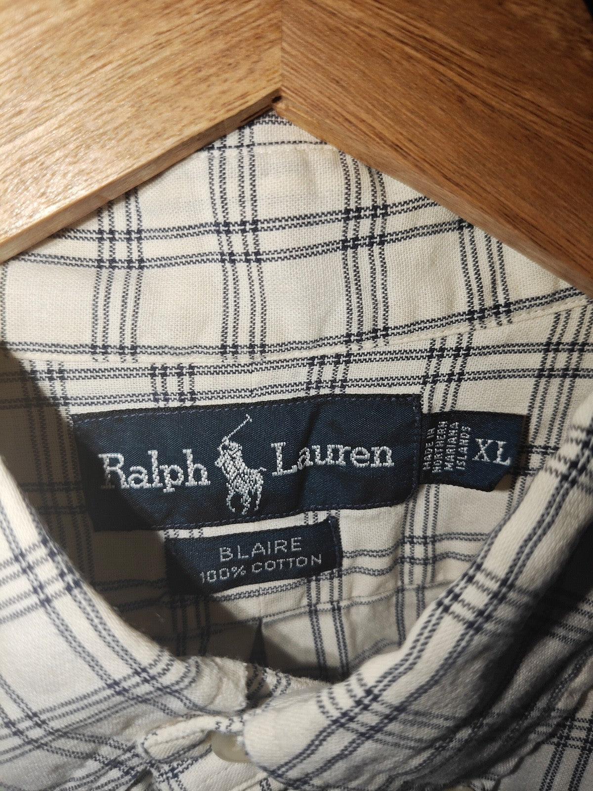Ralph Lauren Blaire Men’s Button Down Shirt Navy White Check Long Sleeve Size