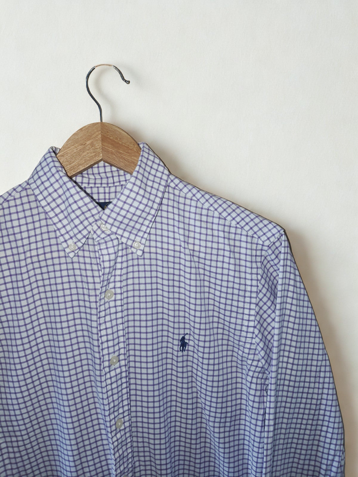 Ralph Lauren Men’s Button Down Shirt Purple White Check Long Sleeve Size S