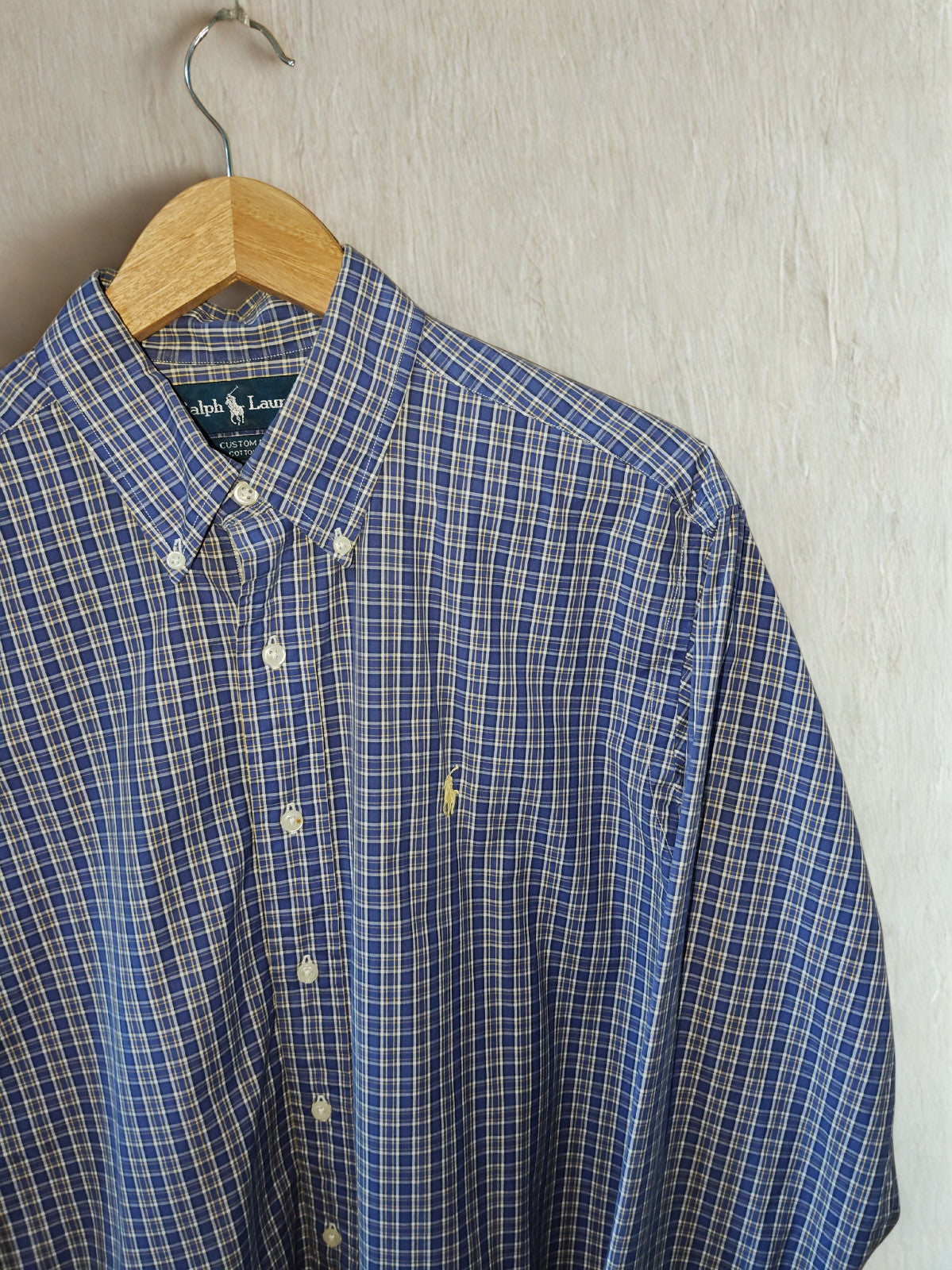 Ralph Lauren Men’s Long Sleeve Shirt – Blue Plaid, Custom Fit, Size L