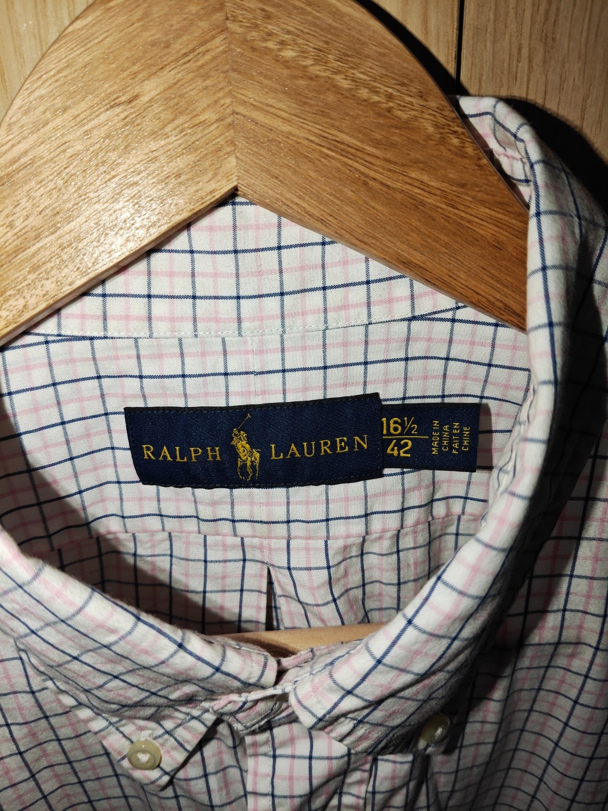 Ralph Lauren Men’s 16.5 / 42 Pink Blue Check Shirt Long Sleeve Button-Down