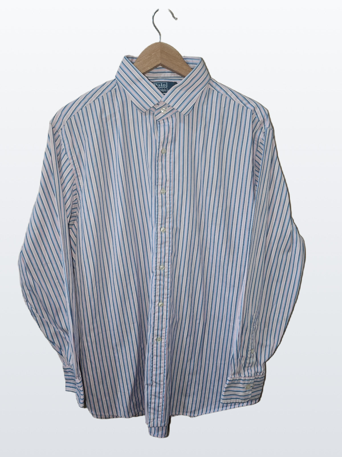 Ralph Lauren Men’s Regent Custom Fit Striped Shirt Pink Blue XL 18 34/35 (XL)