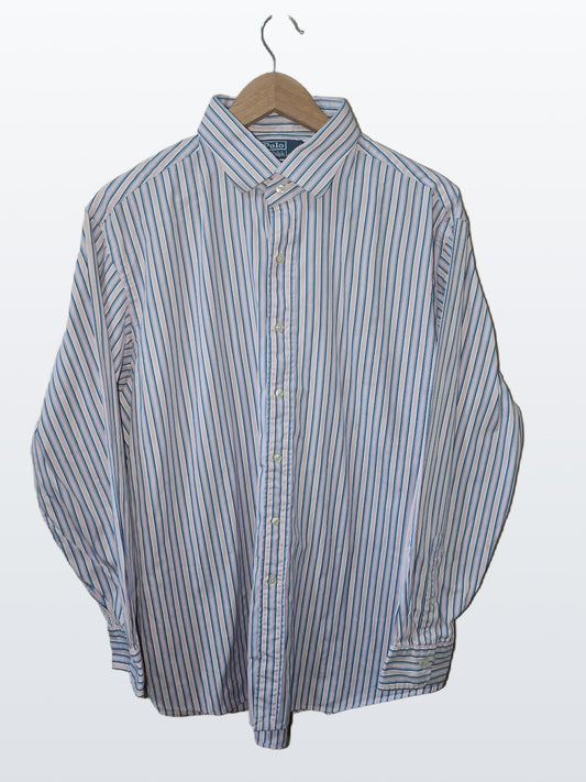 Ralph Lauren Men’s Regent Custom Fit Striped Shirt Pink Blue XL 18 34/35 (XL)