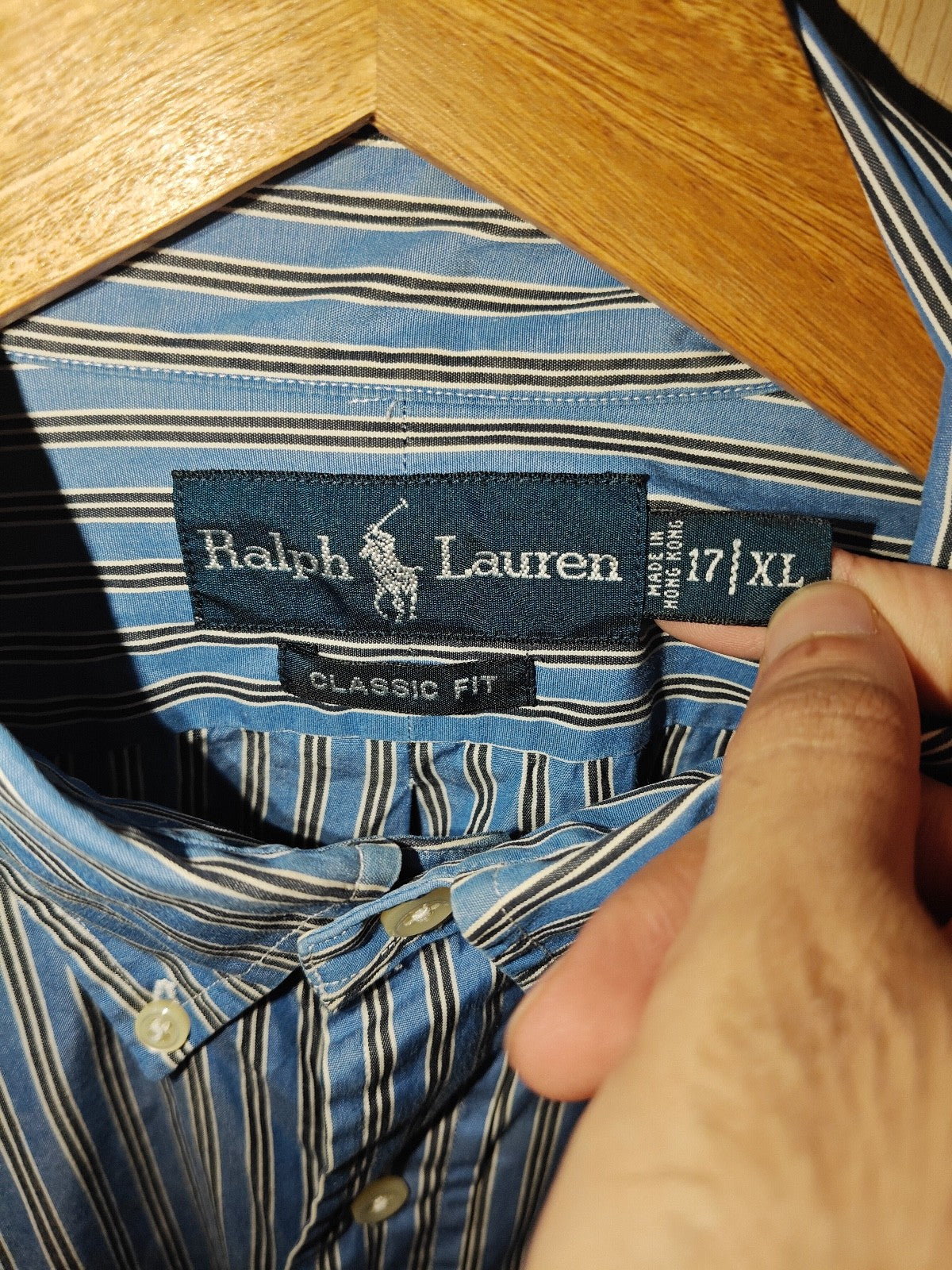 Ralph Lauren Classic Fit Men’s Striped Button-Down Shirt Blue/White Size 17 XL