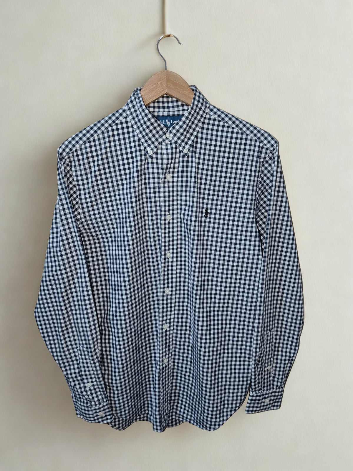 Ralph Lauren Classic Fit Black White Gingham Check Long Sleeve Shirt Size Medium