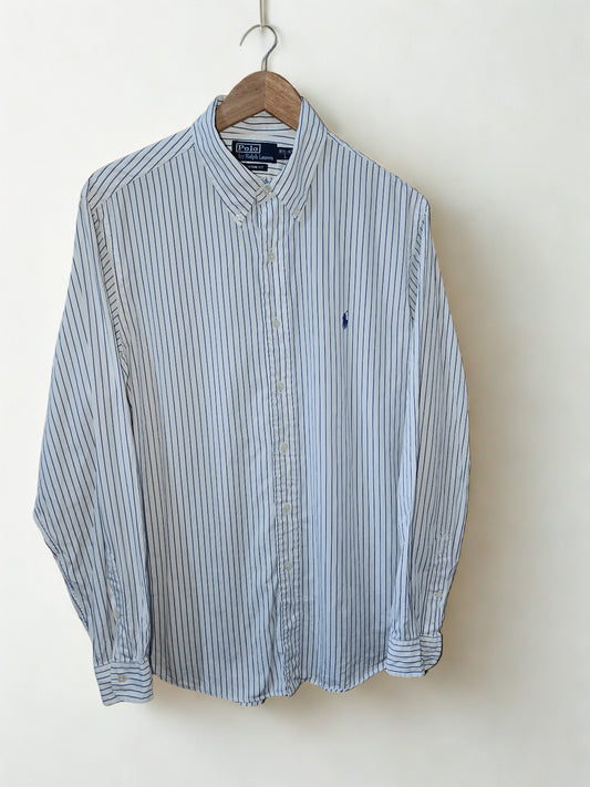 Polo Ralph Lauren Custom Fit Shirt White Blue Stripe L 16.5" Neck / 42