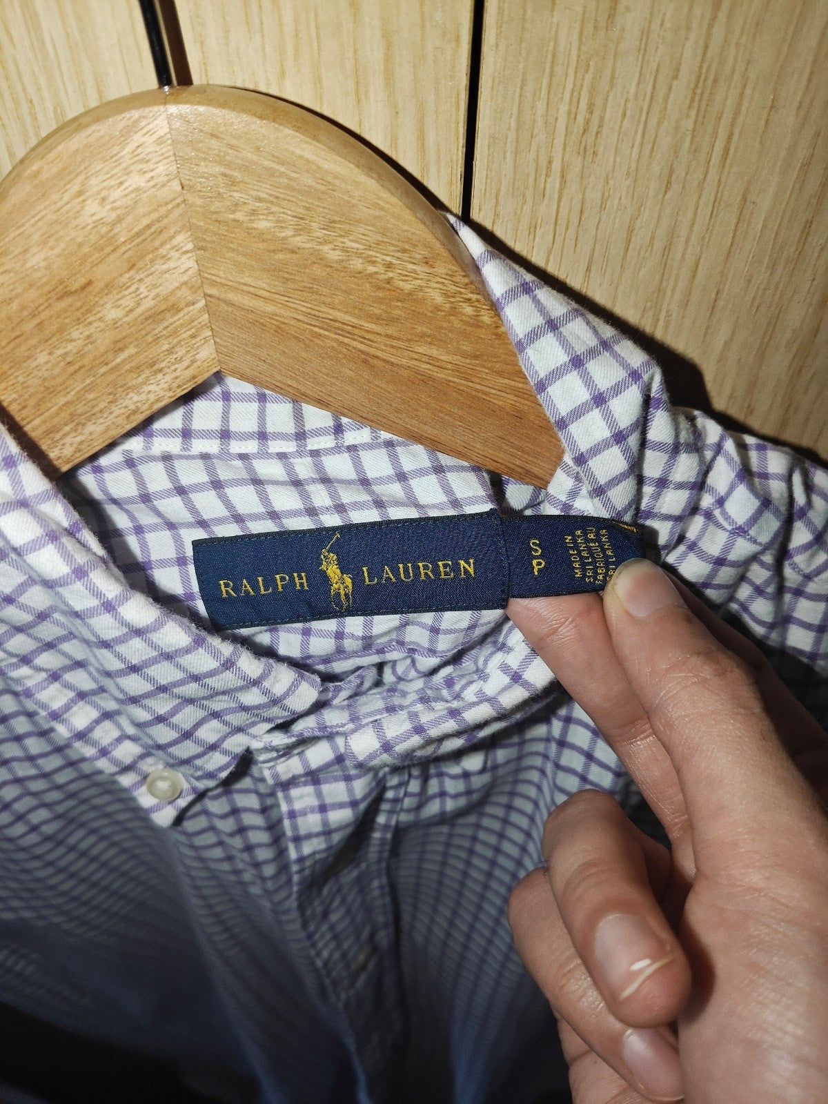 Ralph Lauren Men’s Button Down Shirt Purple White Check Long Sleeve Size S