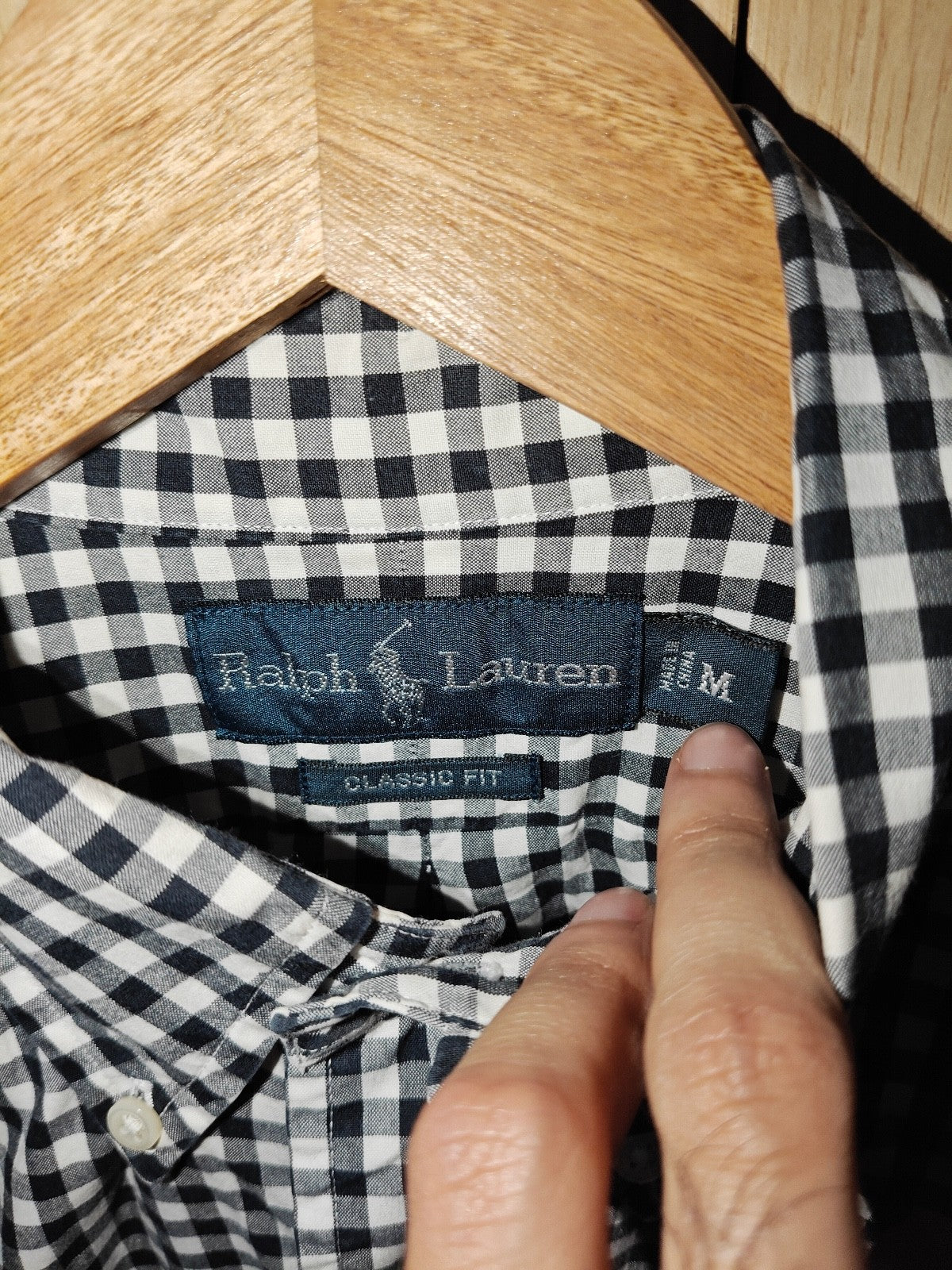Ralph Lauren Classic Fit Black White Gingham Check Long Sleeve Shirt Size Medium