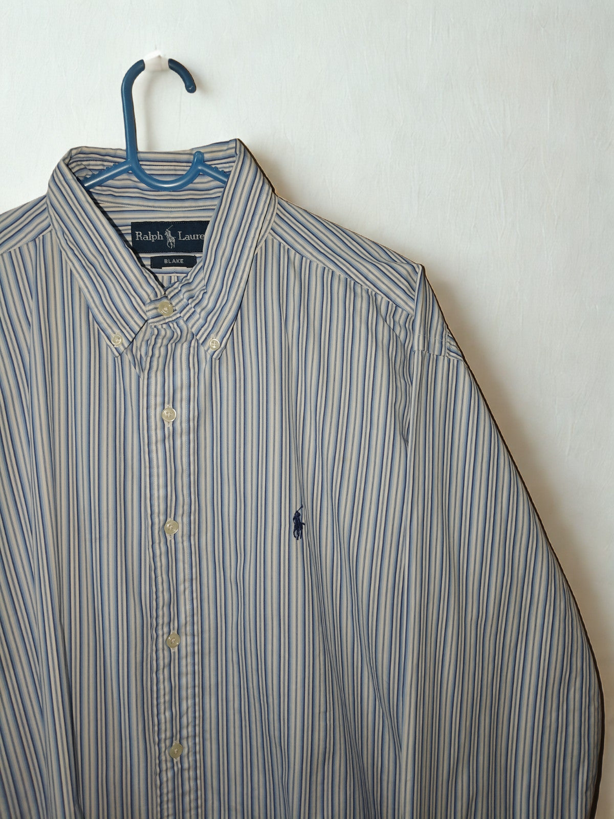 Ralph Lauren Blake Men’s Shirt L Large Blue White Stripe Button-Down Long