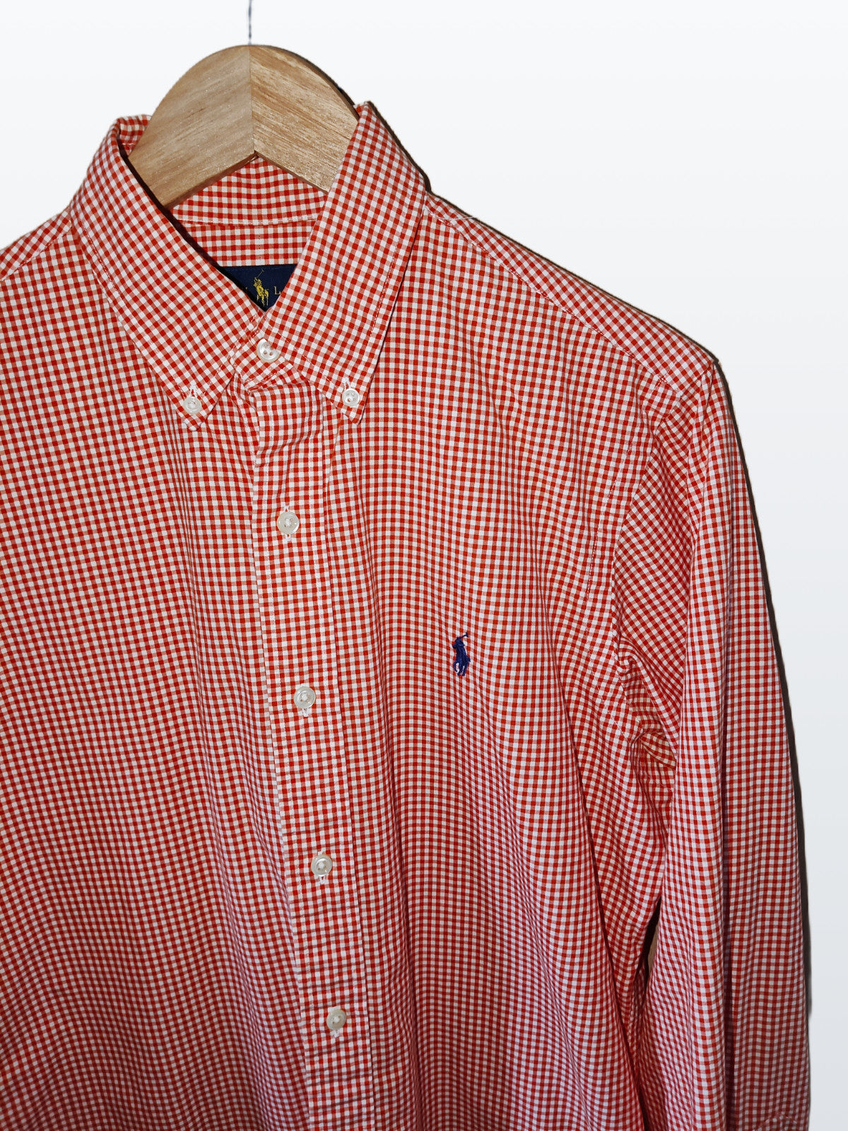 Ralph Lauren Men’s Small Red White Gingham Check Shirt Long Sleeve Cotton