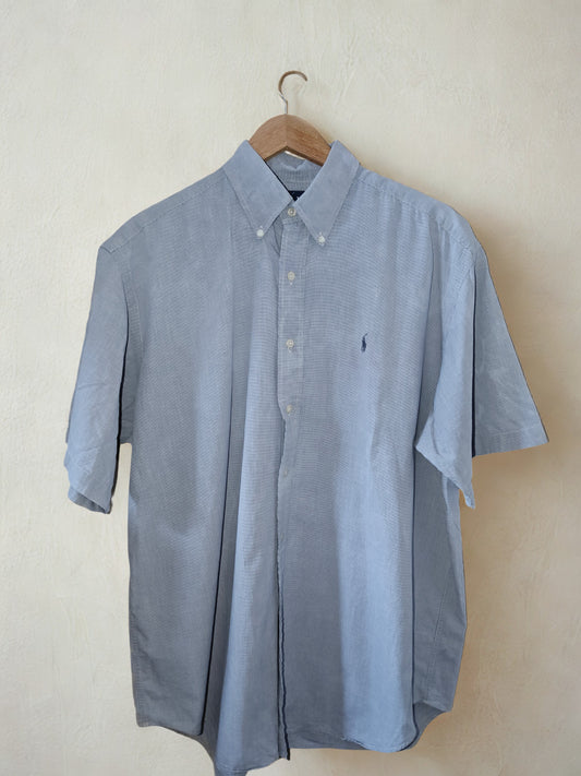 Ralph Lauren Blaire Men’s L Grey Micro-Check Short Sleeve Button-Down Shirt
