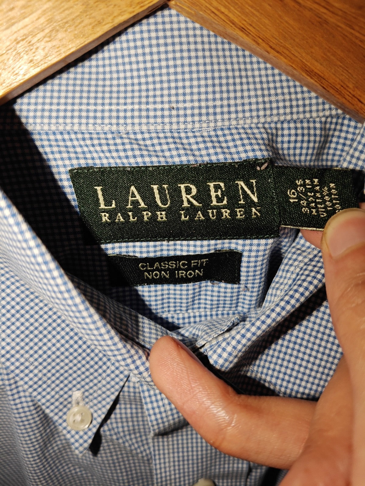 Lauren Ralph Lauren Classic Fit Blue Micro-Check Shirt – Size 16 34/35