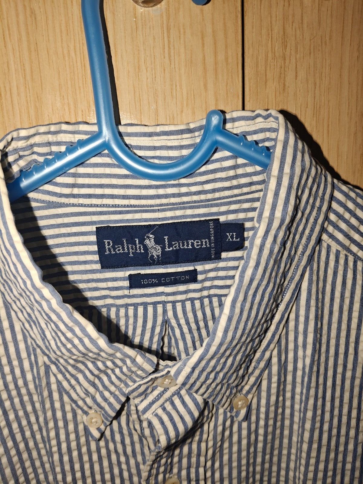 Ralph Lauren Men’s Shirt XL X- Large Blue White Stripe 100% Cotton Button-Down