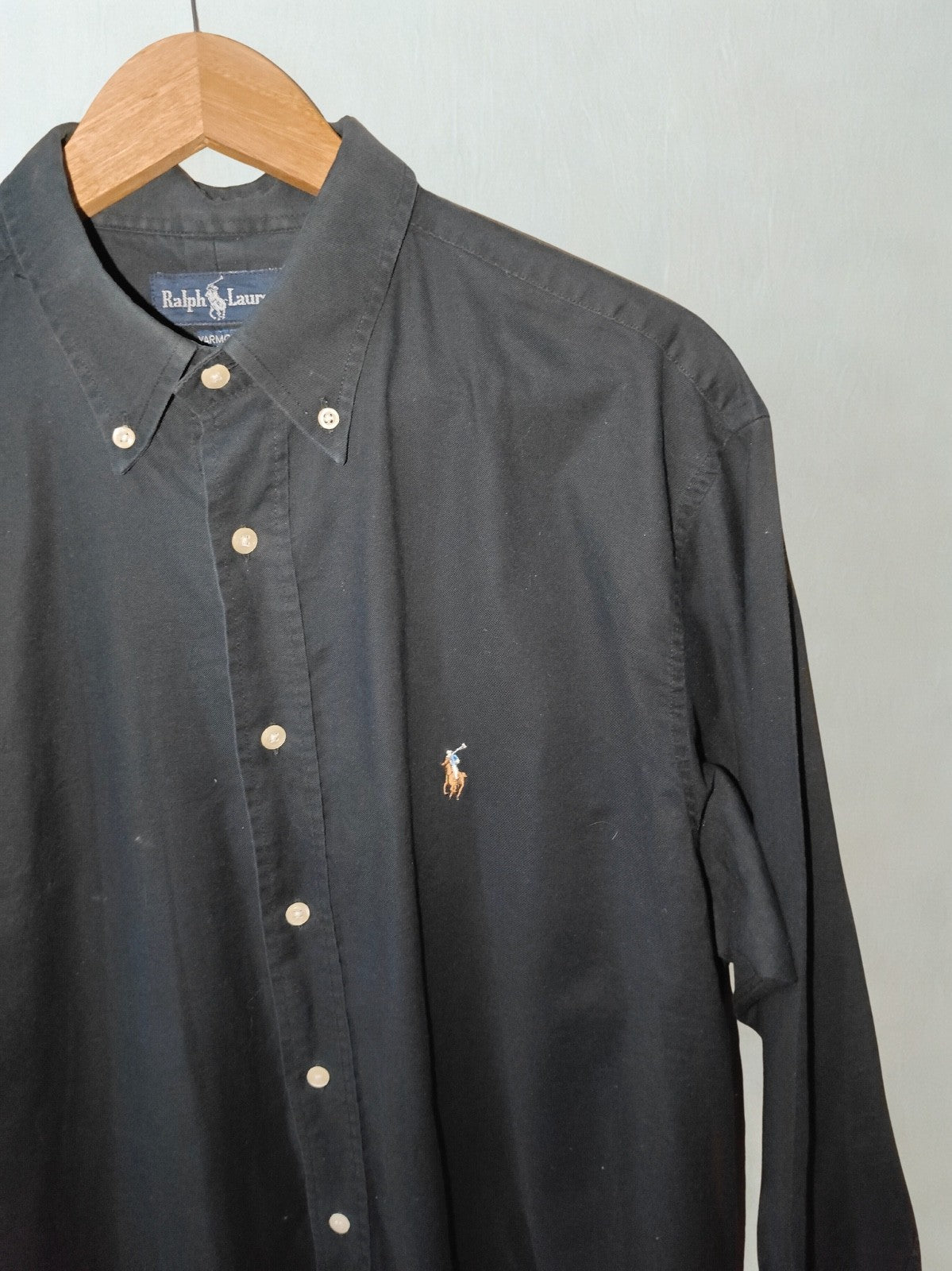 Ralph Lauren Yarmouth 100% Cotton Button Down Shirt Black Size 17-34 Classic Fit