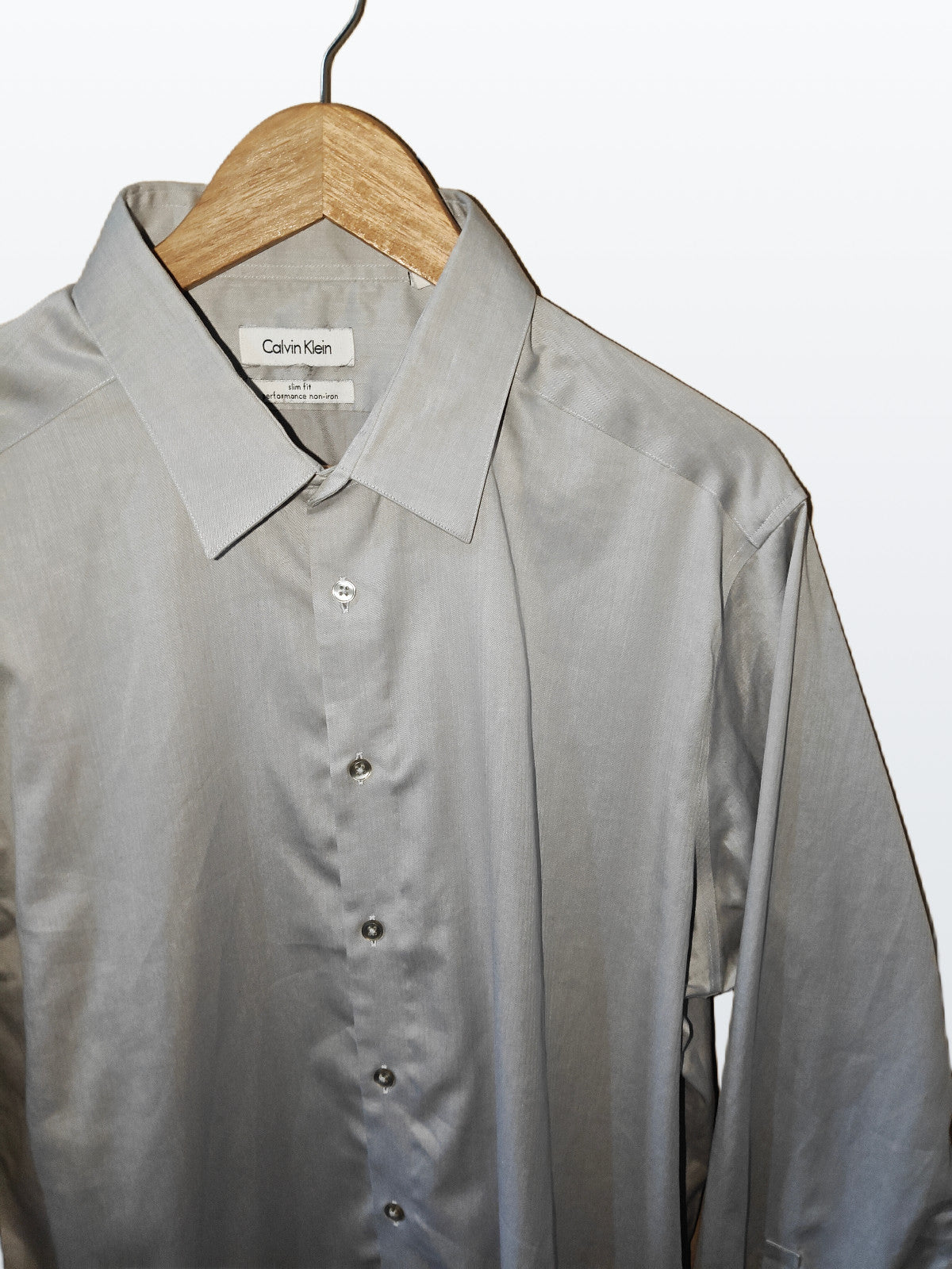 Calvin Klein Men’s Slim Fit Shirt Gray Long Sleeve Size 17.5 34/35 (XL)