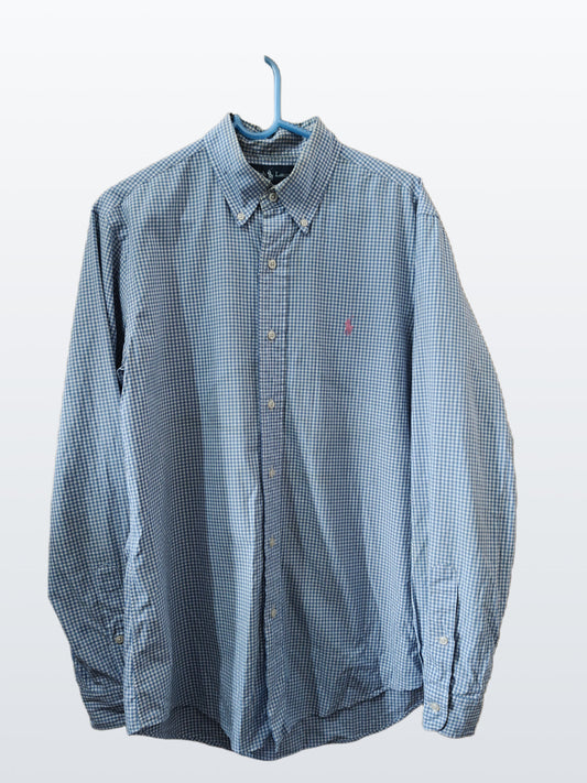 Ralph Lauren Men’s Shirt Medium M Custom Fit Blue White Gingham Long Sleeve