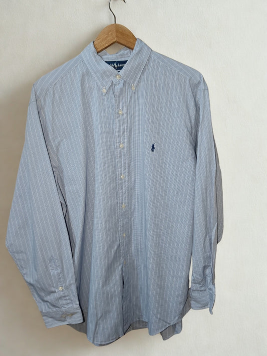 Ralph Lauren Yarmouth 100% Cotton Shirt Blue Check Size 16.5 34/35 L