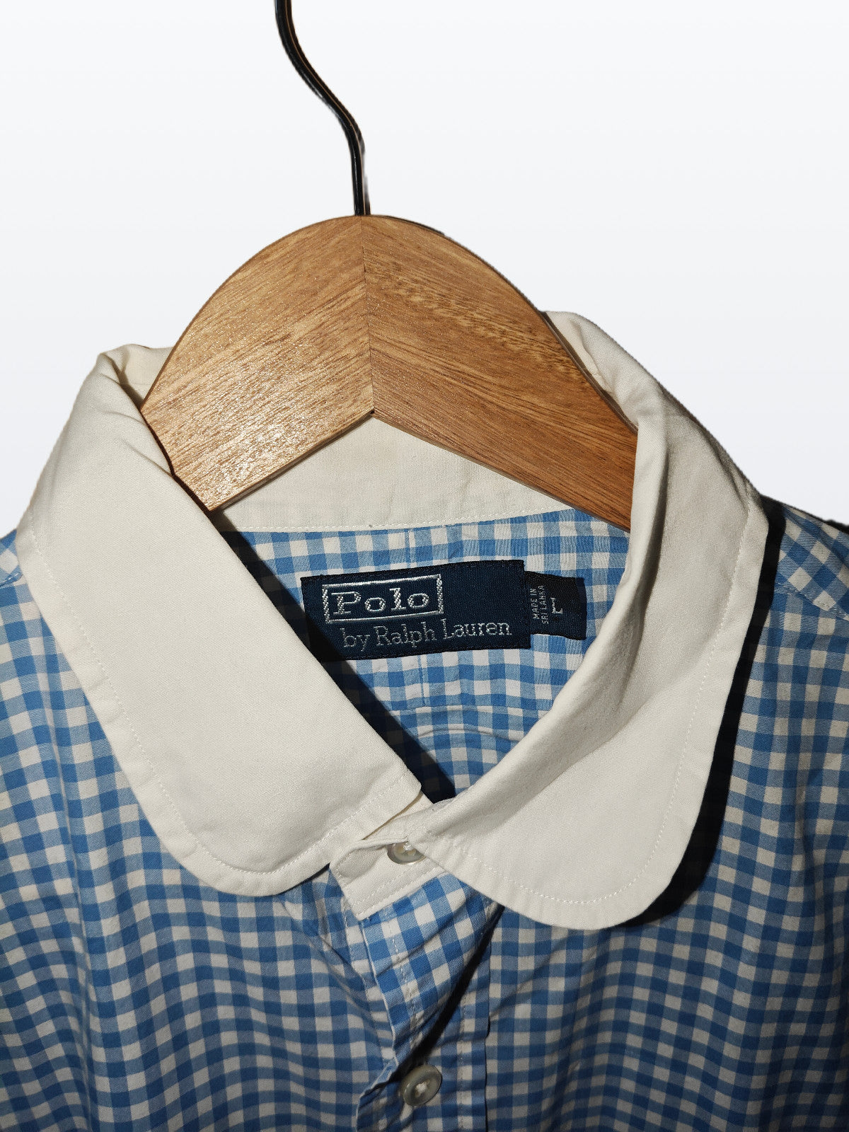 Ralph Lauren Men’s Blue Gingham Dress Shirt White Club Collar Large L