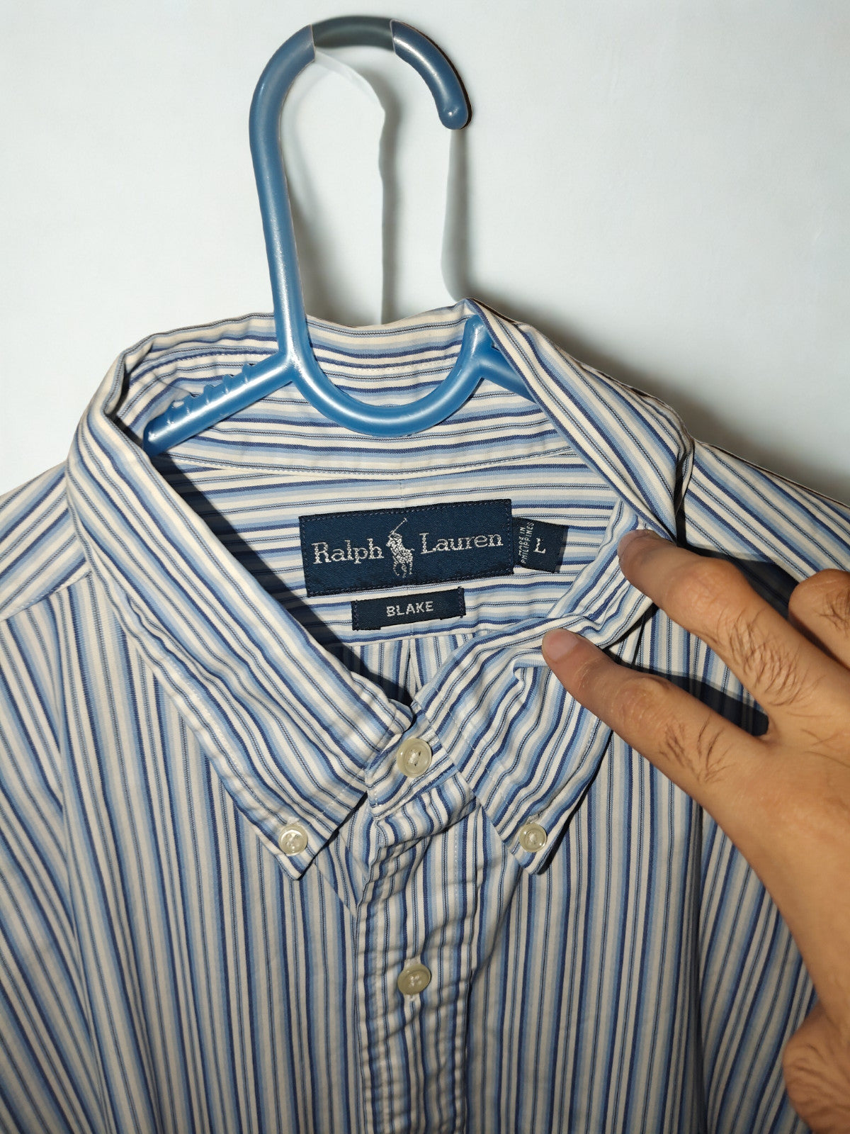 Ralph Lauren Blake Men’s Shirt L Large Blue White Stripe Button-Down Long