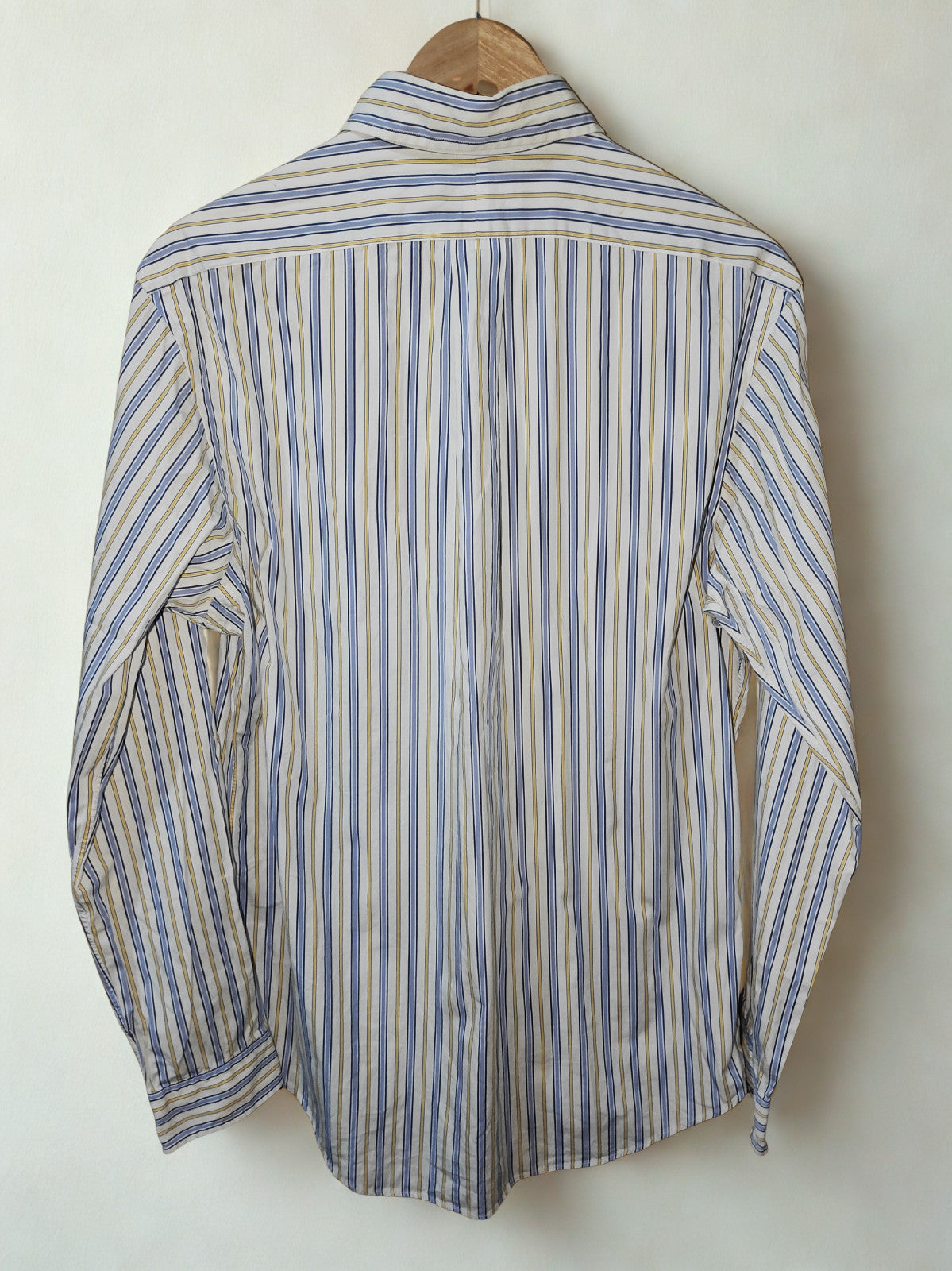 Polo Ralph Lauren Custom Fit Blue Yellow White Stripe Shirt Size 16 40/41 Large